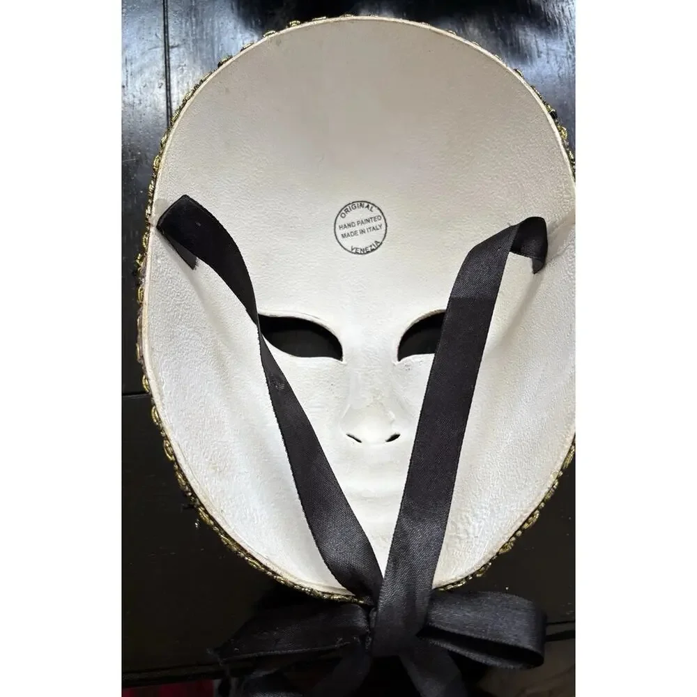 Venetian Mask Italy Hand Painted Volto Music Notes Red Gold Wall Decor Art VtG